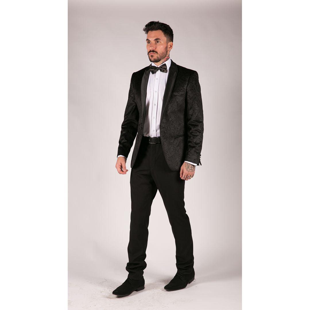 Mens Marc Darcy Velvet Paisley Black Fit Blazer Tuxedo Dinner Jacket Smart Casual - Knighthood Store