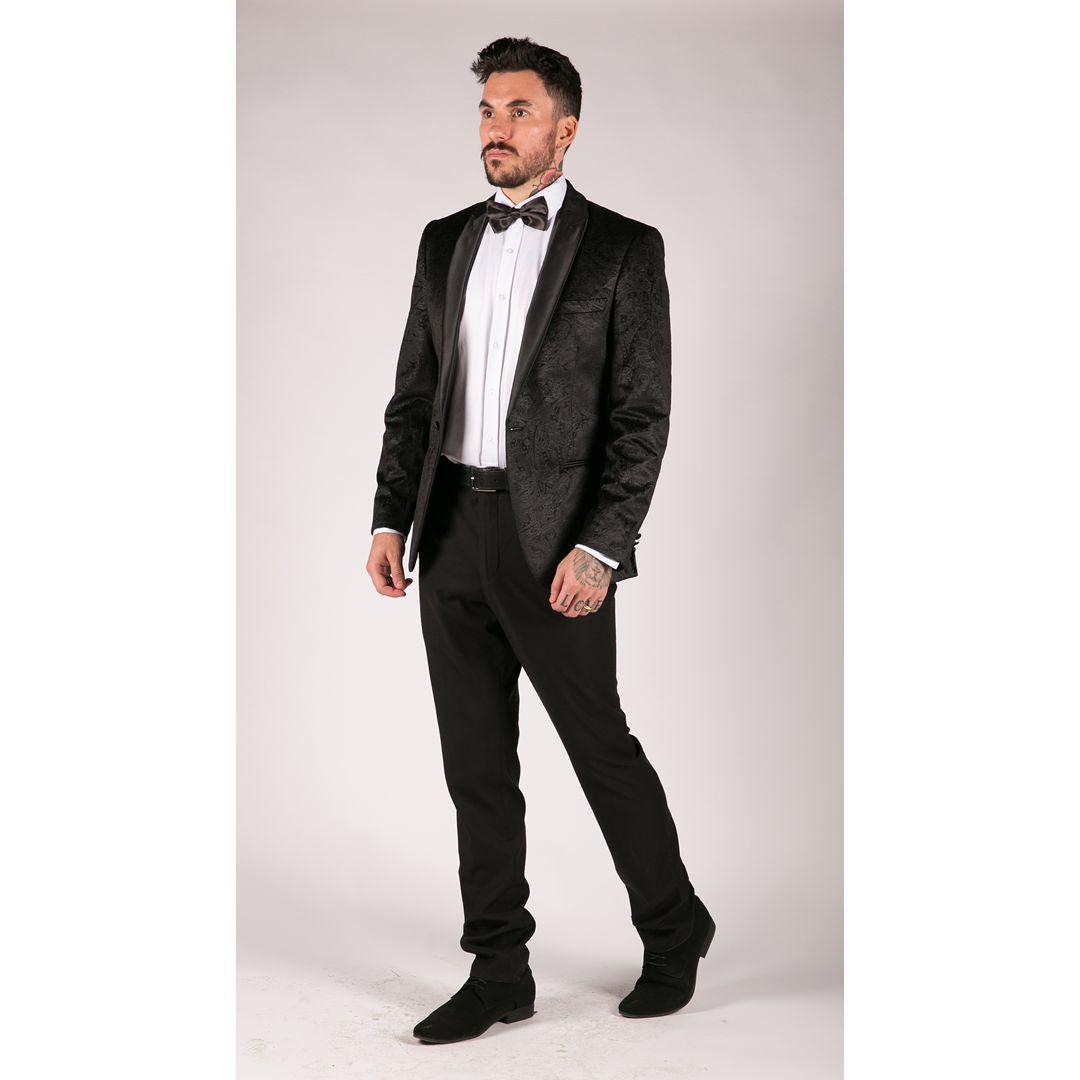 Mens Marc Darcy Velvet Paisley Black Fit Blazer Tuxedo Dinner Jacket Smart Casual - Knighthood Store