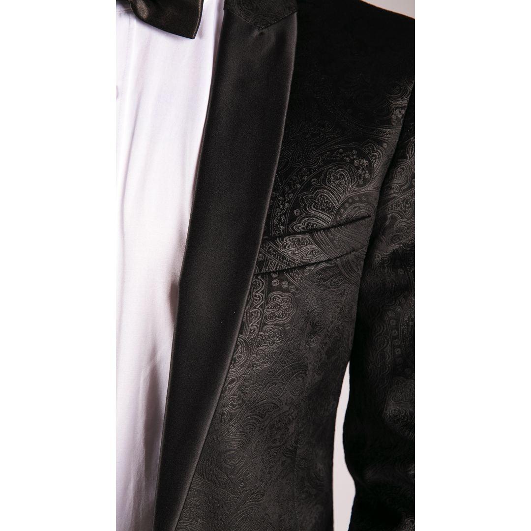 Mens Marc Darcy Velvet Paisley Black Fit Blazer Tuxedo Dinner Jacket Smart Casual - Knighthood Store