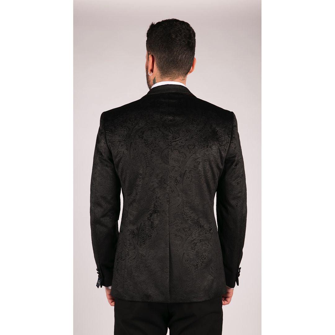 Mens Marc Darcy Velvet Paisley Black Fit Blazer Tuxedo Dinner Jacket Smart Casual - Knighthood Store
