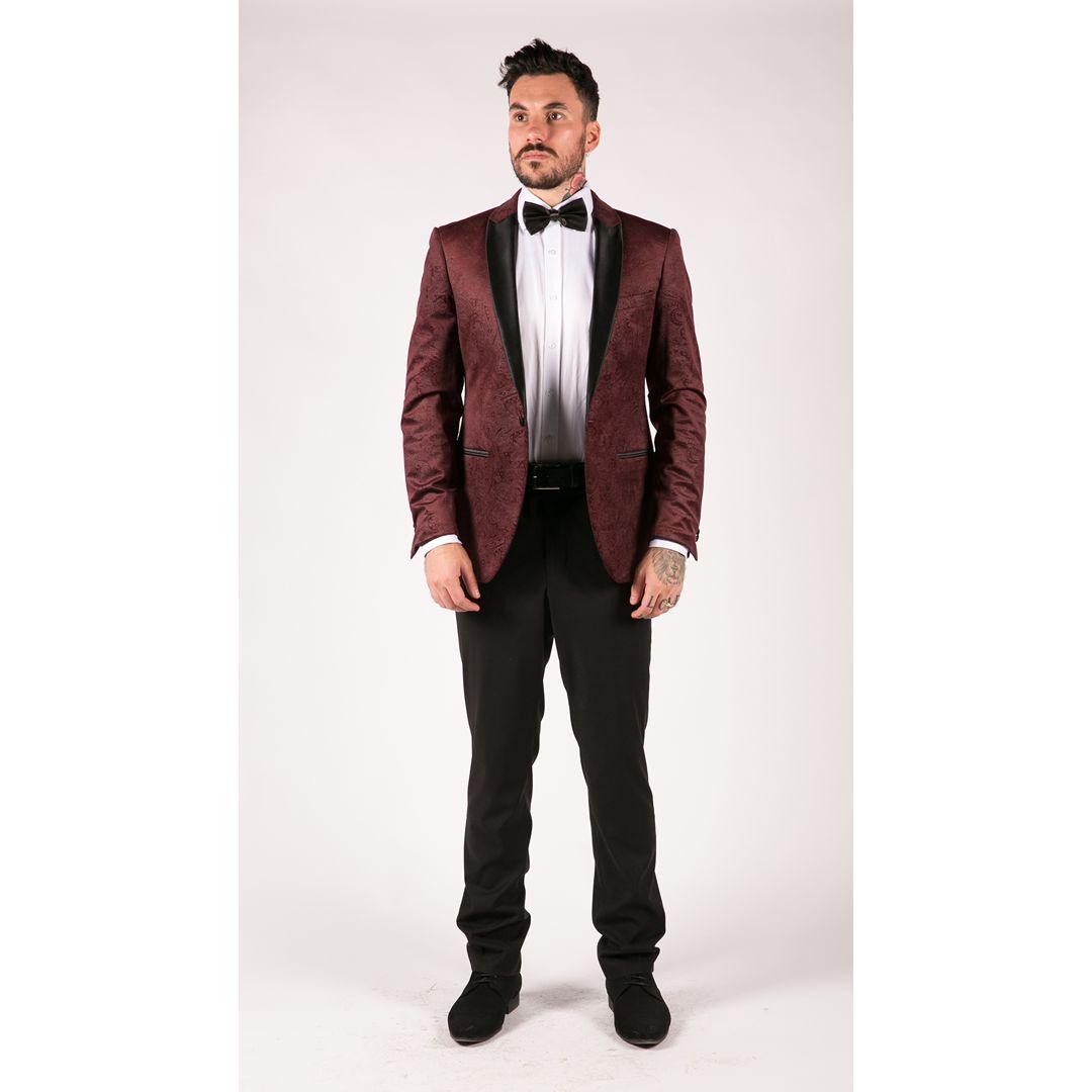 Mens Marc Darcy Velvet Paisley Wine Black Blazer Tuxedo Dinner Jacket Smart Casual - Knighthood Store