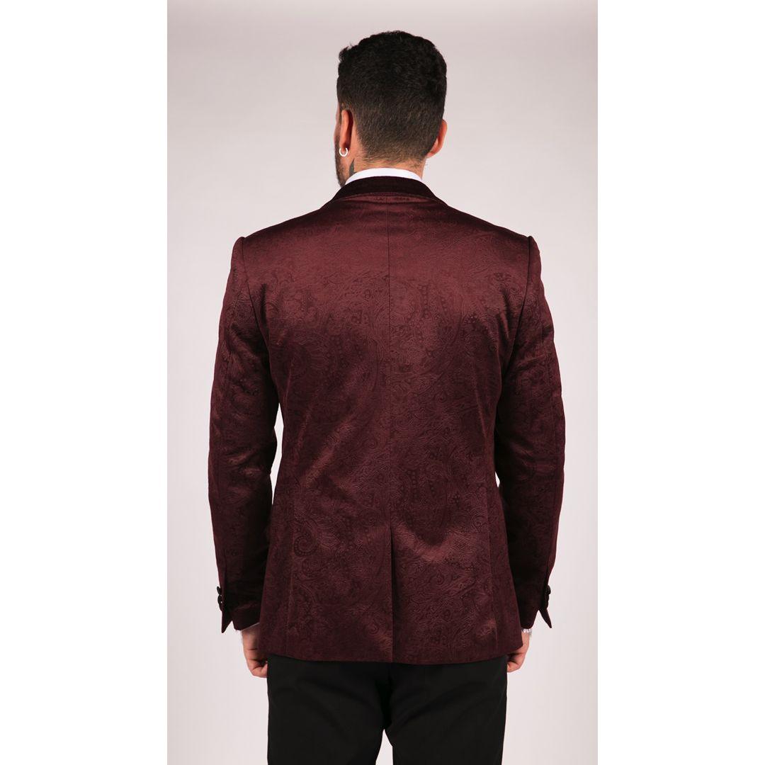 Mens Marc Darcy Velvet Paisley Wine Black Blazer Tuxedo Dinner Jacket Smart Casual - Knighthood Store