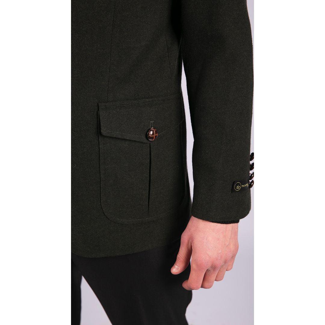 Mens Wool Tweed Shooting Jacket Hunting Blazer Smart Casual Elbow Patch Olive - Knighthood Store