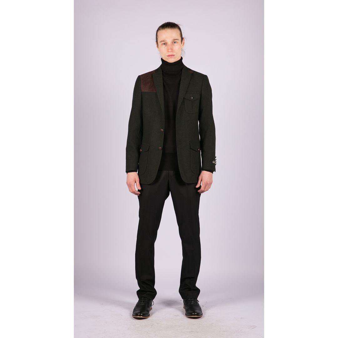 Mens Wool Tweed Shooting Jacket Hunting Blazer Smart Casual Elbow Patch Olive - Knighthood Store