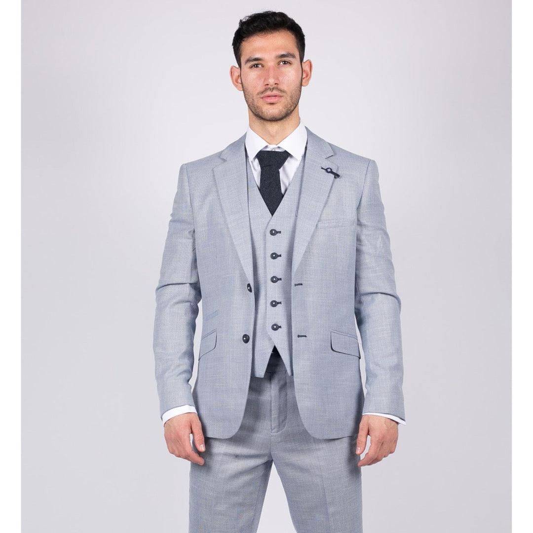 Mens 3 Piece Suit Light Blue Summer Linen Tailored Fit Wedding Prom Classic - Knighthood Store