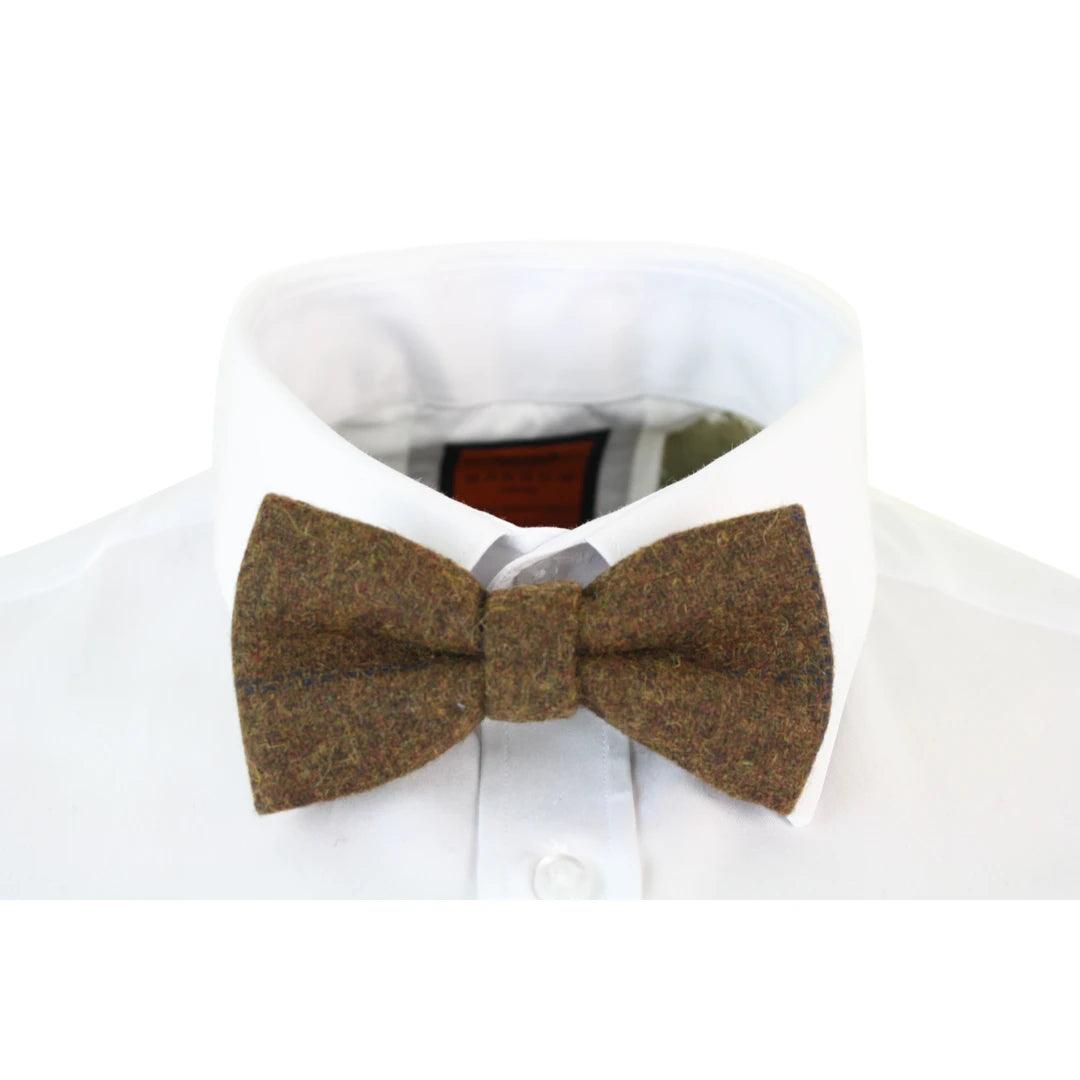 Mens Tweed Herringbone Textured Velvet Marc Darcy Bow Ties Vintage Retro - Knighthood Store