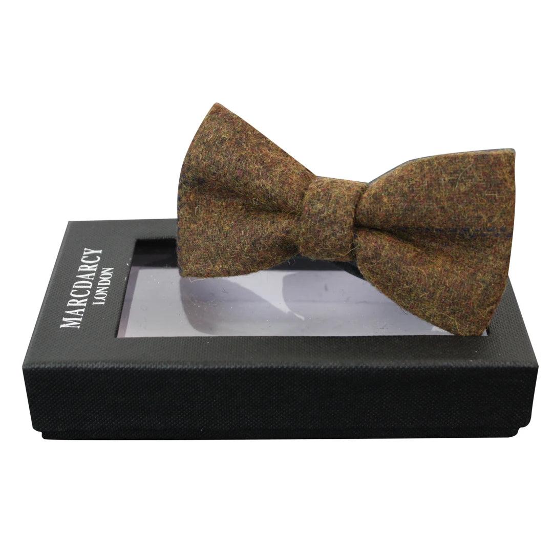 Mens Tweed Herringbone Textured Velvet Marc Darcy Bow Ties Vintage Retro - Knighthood Store