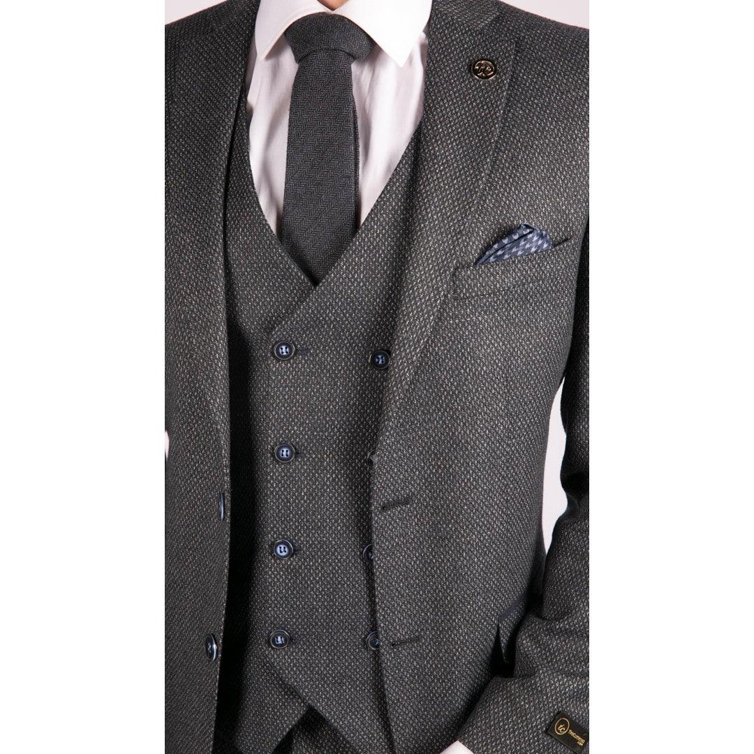 Mens Wool 3 Piece Suit Double Breasted Waistcoat Tweed 1920s - Knighthood Store