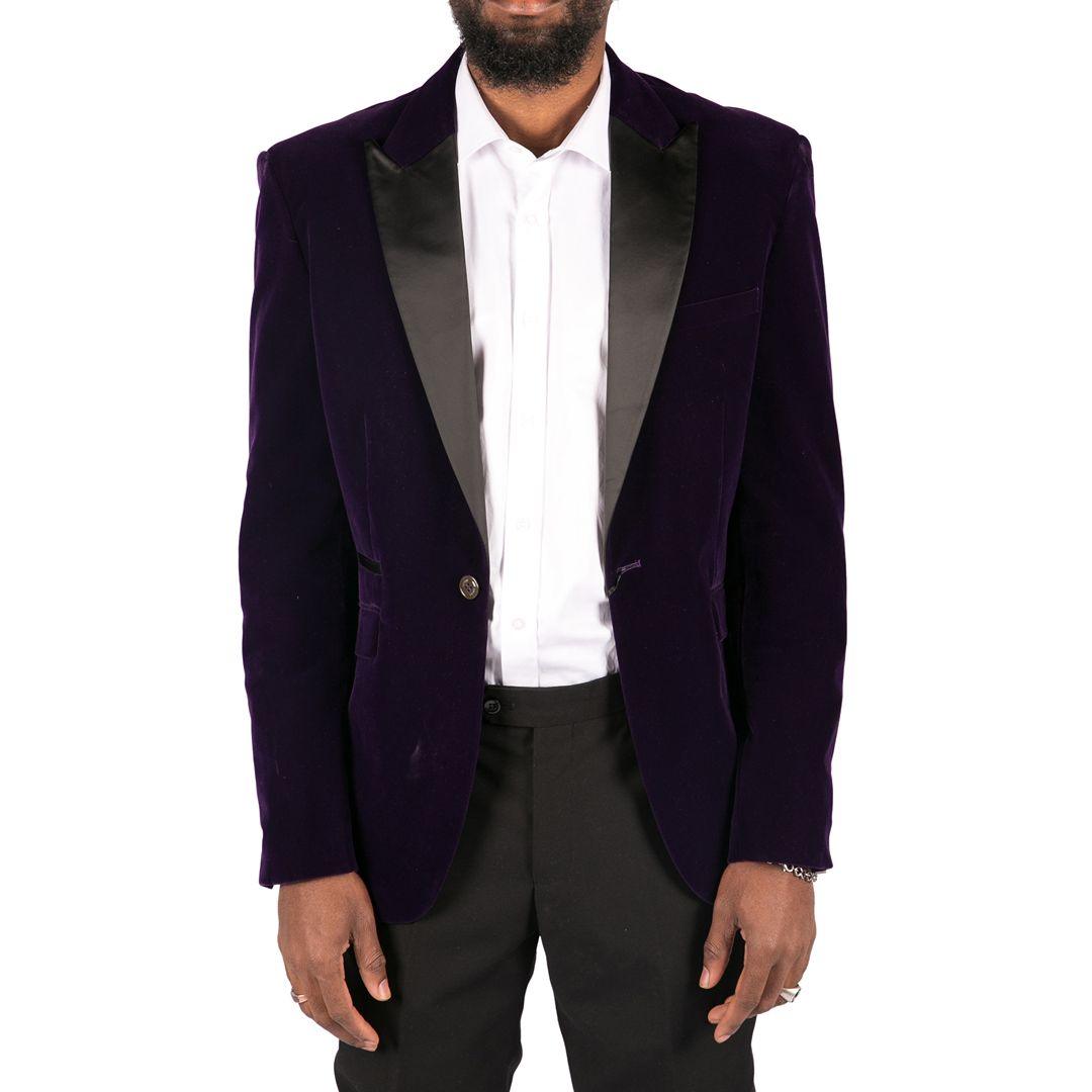 Mens Soft Velvet Black Navy 1 Button Dinner Jacket Tuxedo Blazer Smart Casual Fit - Knighthood Store