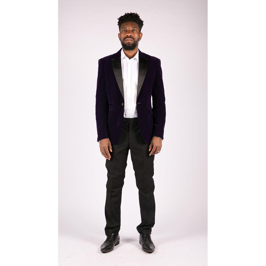 Mens Soft Velvet Black Navy 1 Button Dinner Jacket Tuxedo Blazer Smart Casual Fit - Knighthood Store