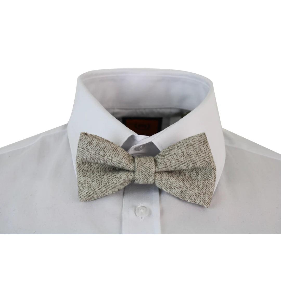 Mens Tweed Herringbone Textured Velvet Marc Darcy Bow Ties Vintage Retro - Knighthood Store