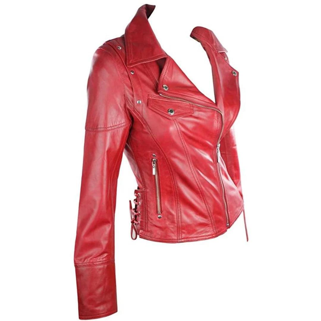 Leather 100% Jacket Biker Style Vintage Red Soft Leather - Knighthood Store