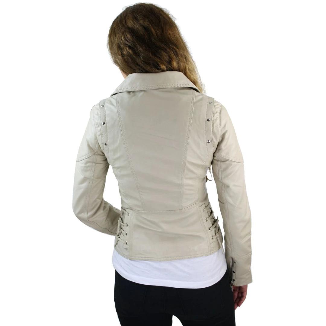 Ladies 100% Real Leather Jacket Short Fitted Bikers Style Black Vintage Rock - Knighthood Store