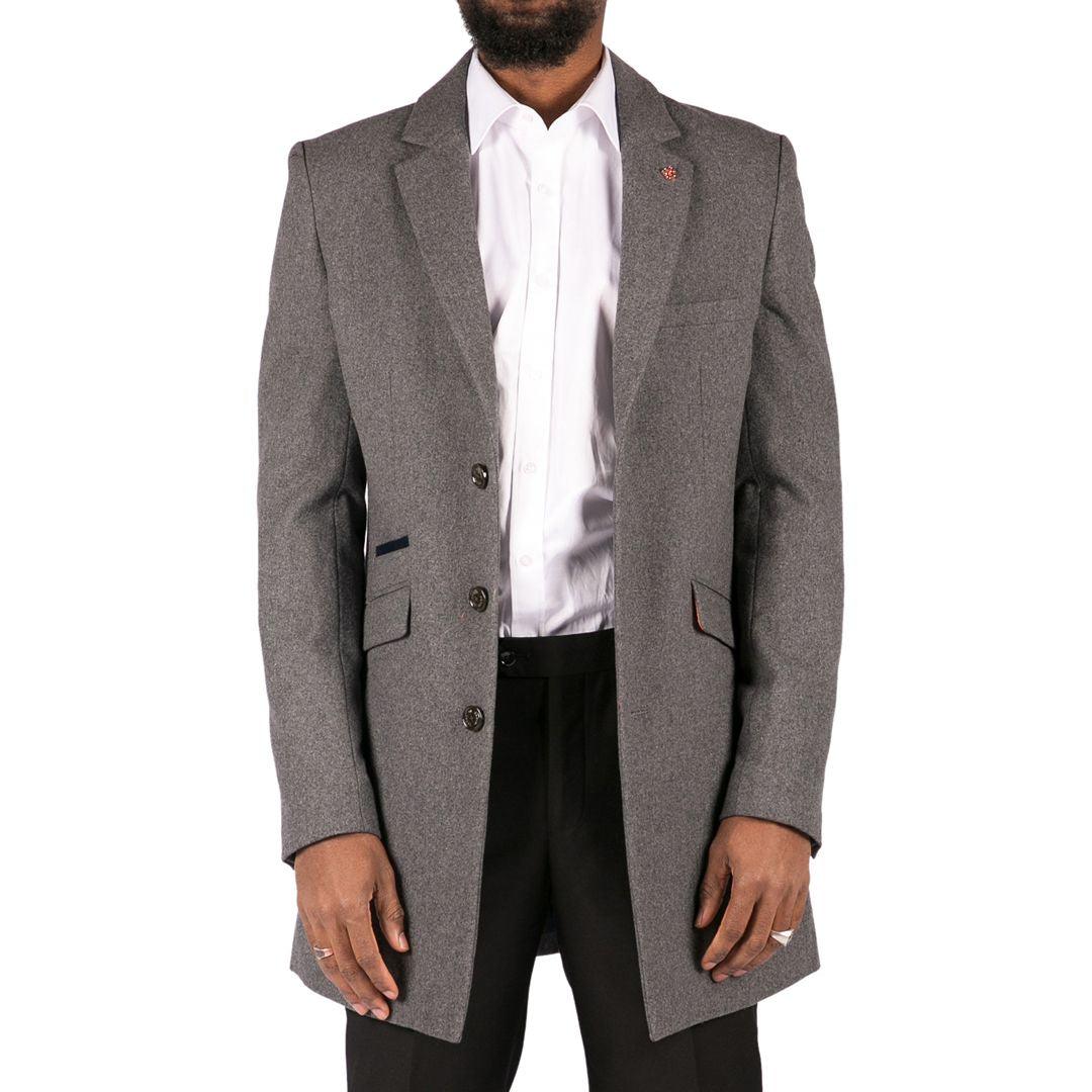 Mens Smart Casual 3/4 Wool Overcoat Jacket Herringbone Tweed 3 Button Coat - Knighthood Store