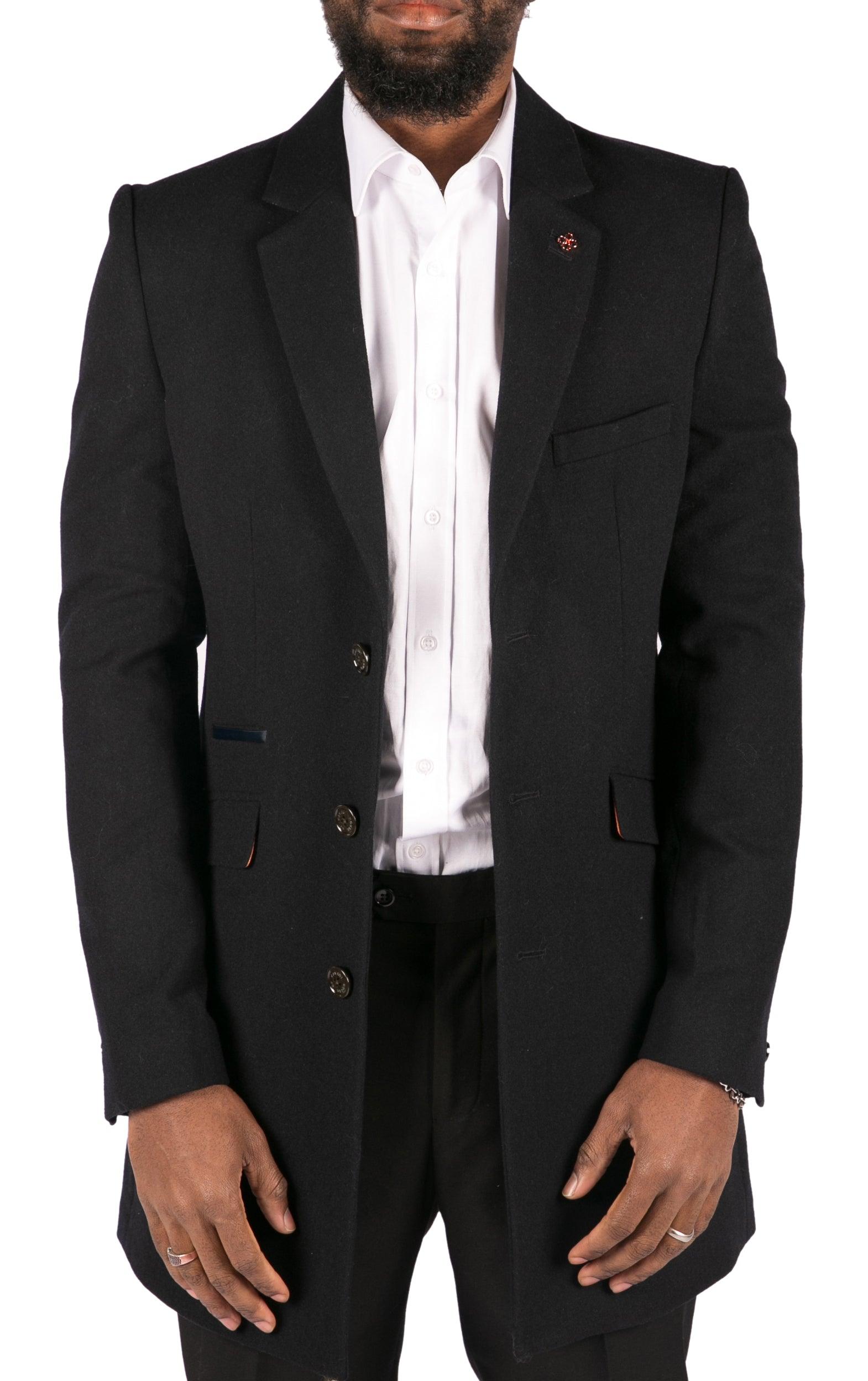 Mens Smart Casual 3/4 Wool Overcoat Jacket Herringbone Tweed 3 Button Coat - Knighthood Store