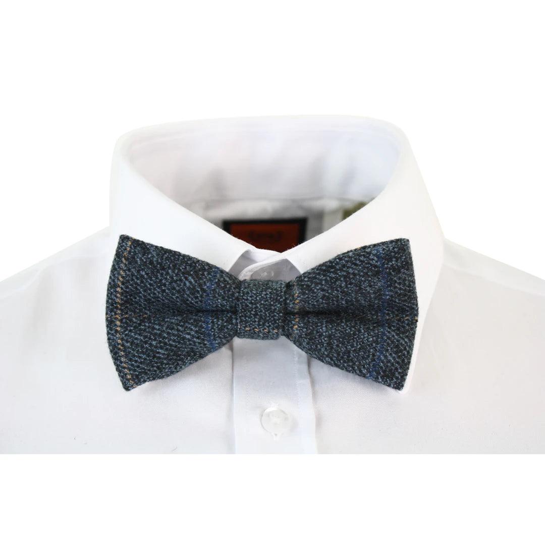 Mens Tweed Herringbone Textured Velvet Marc Darcy Bow Ties Vintage Retro - Knighthood Store