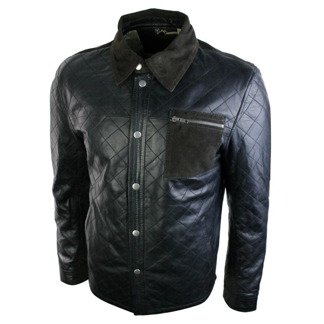 Mens Real Leather Hunter Safari Quilted Jacket Soft Brown Suede Patch Design - Knighthood Store