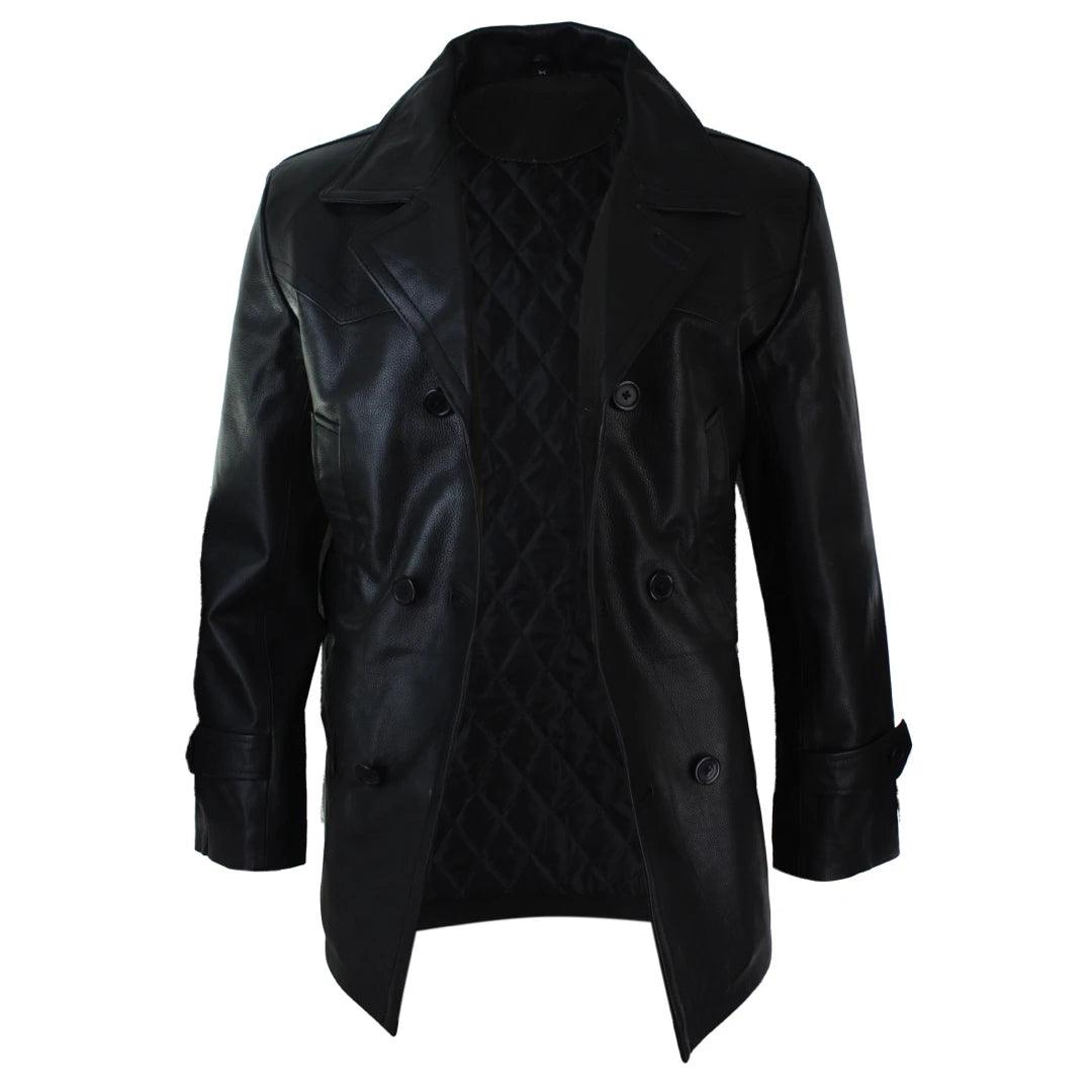 Mens 3/4 Double Breasted Real Leather Dr Who Kreigsmarine Uboat Jacket - Knighthood Store