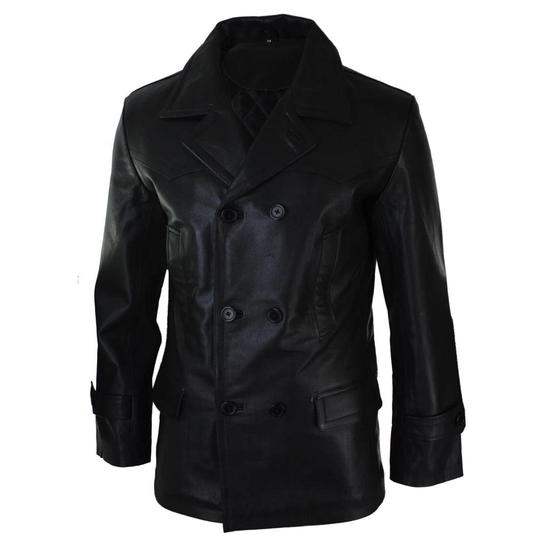 Mens 3/4 Double Breasted Real Leather Dr Who Kreigsmarine Uboat Jacket - Knighthood Store