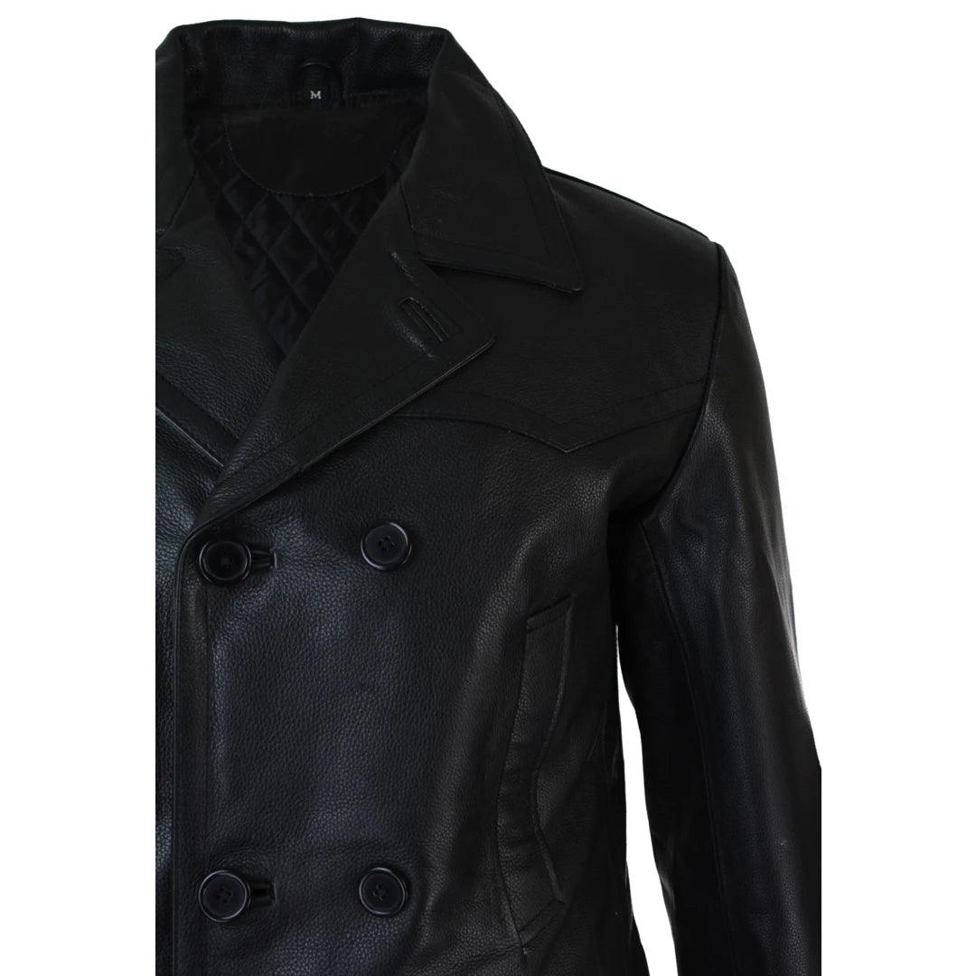 Mens 3/4 Double Breasted Real Leather Dr Who Kreigsmarine Uboat Jacket - Knighthood Store
