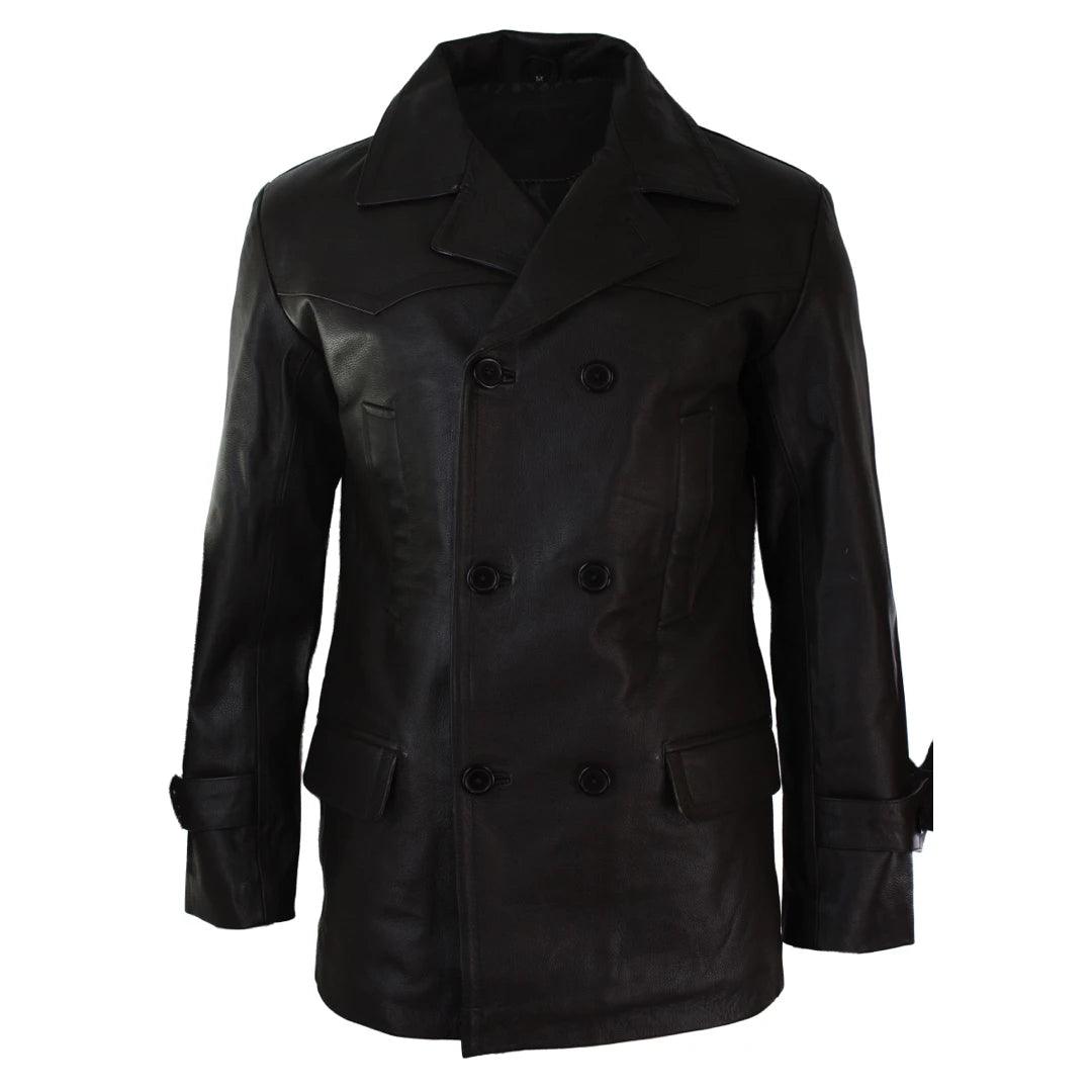 Mens 3/4 Double Breasted Real Leather Dr Who Kreigsmarine Uboat Jacket - Knighthood Store