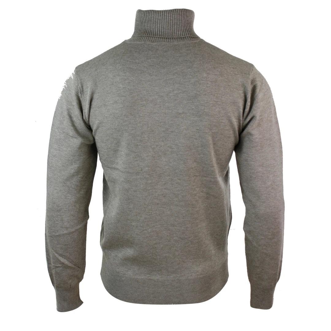 Mens Slim Fit Polar Roll Neck Jumper Light Weight Fitted Cashmere Wool Blend Grey Black Navy - Knighthood Store