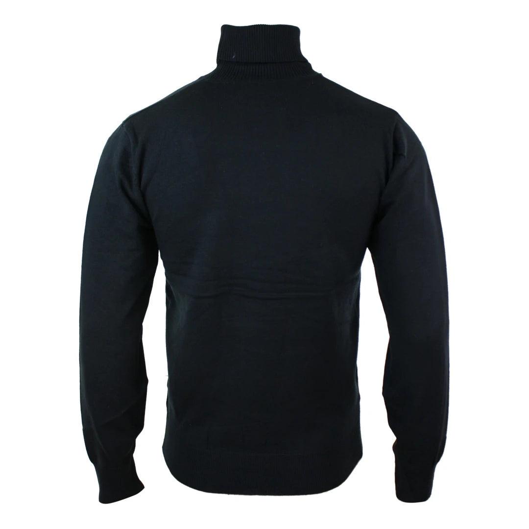 Mens Slim Fit Polar Roll Neck Jumper Light Weight Fitted Cashmere Wool Blend Grey Black Navy - Knighthood Store
