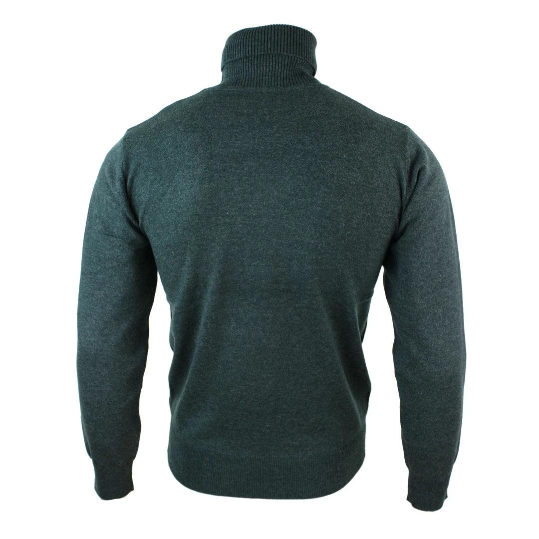 Mens Slim Fit Polar Roll Neck Jumper Light Weight Fitted Cashmere Wool Blend Grey Black Navy - Knighthood Store