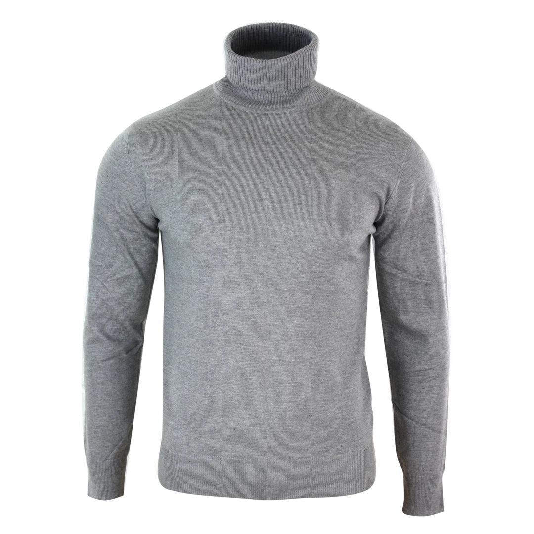 Mens Slim Fit Polar Roll Neck Jumper Light Weight Fitted Cashmere Wool Blend Grey Black Navy - Knighthood Store