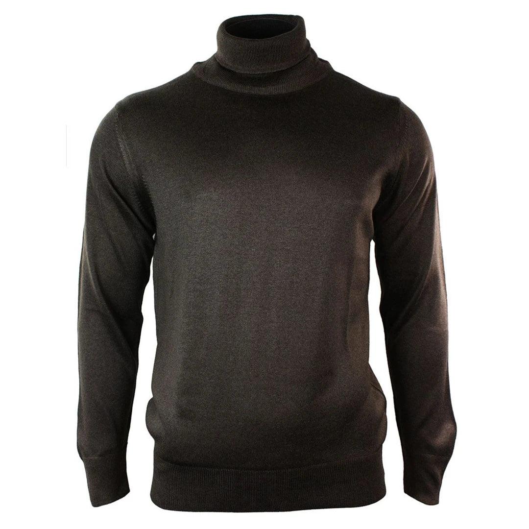 Mens Slim Fit Polar Roll Neck Jumper Light Weight Fitted Cashmere Wool Blend Grey Black Navy - Knighthood Store