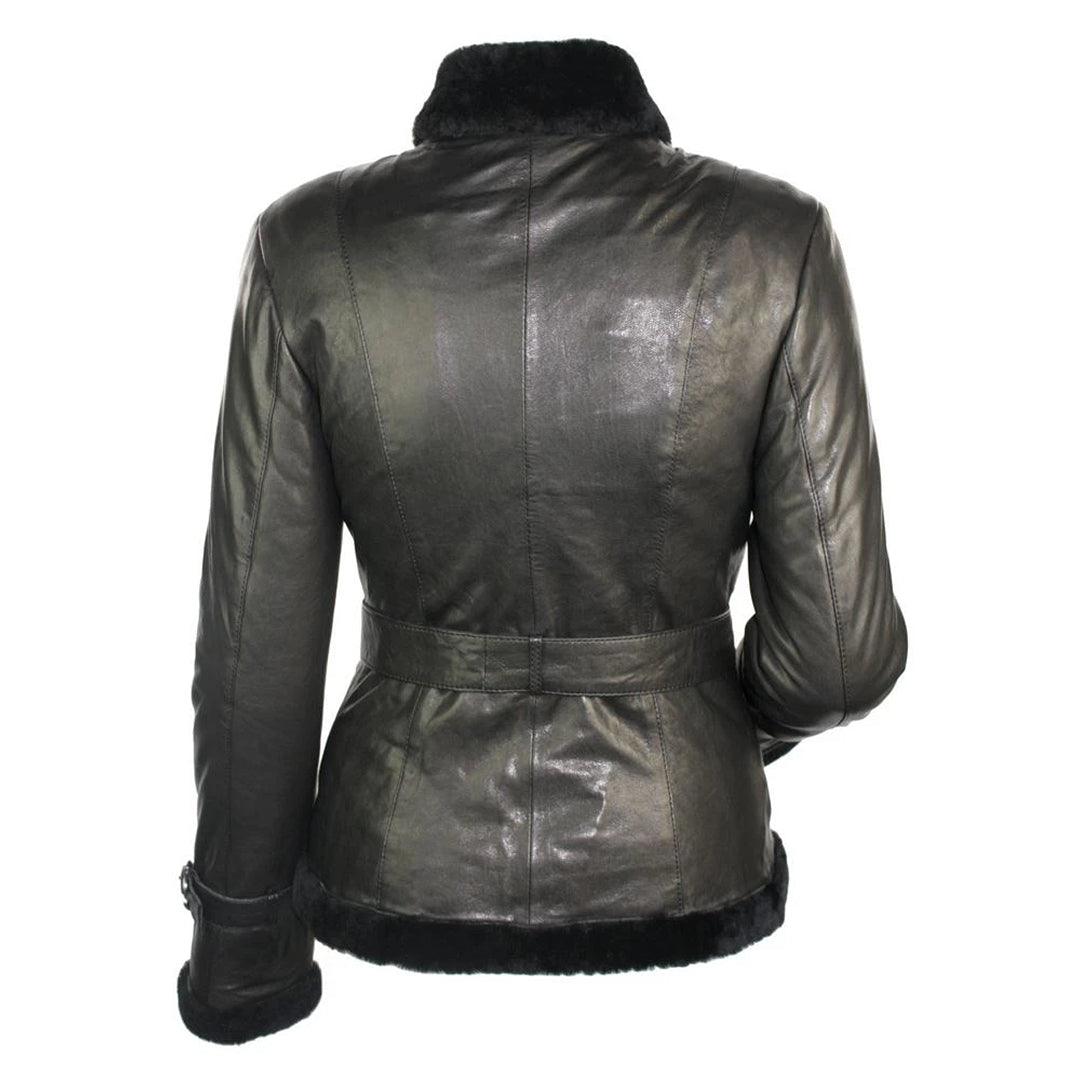 Ladies 100% Black Sheepskin Toscana Jacket Coat Military Blazer Style Belt Black - Knighthood Store