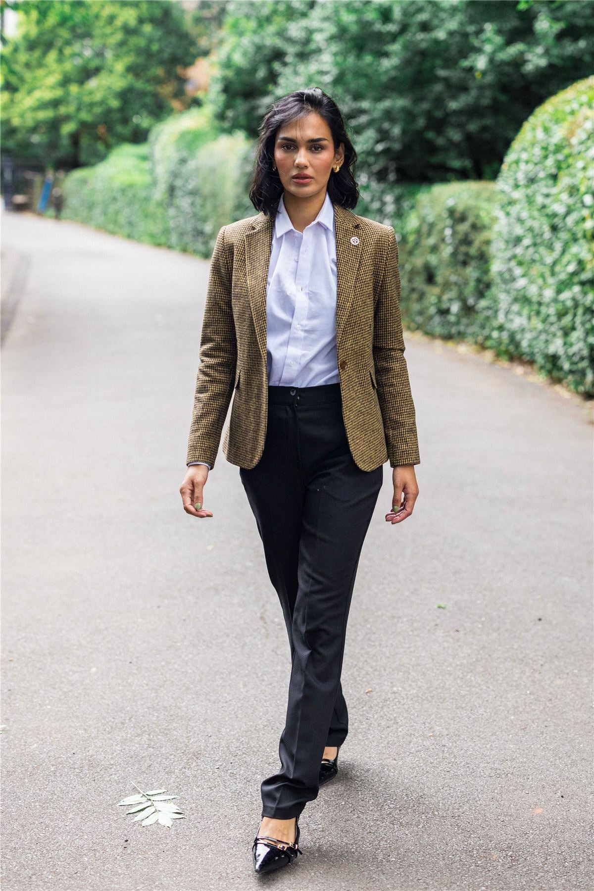 TPW-20 - Women's Wool Blend Brown Dogtooth Tweed Blazer