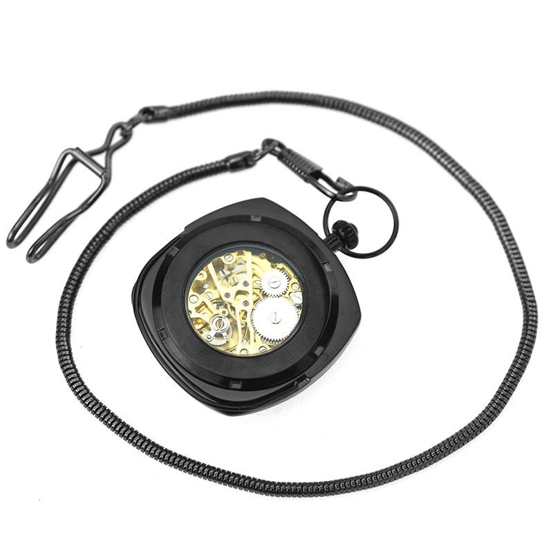 Mechanical Skeleton Open Face Square Pocket Watch