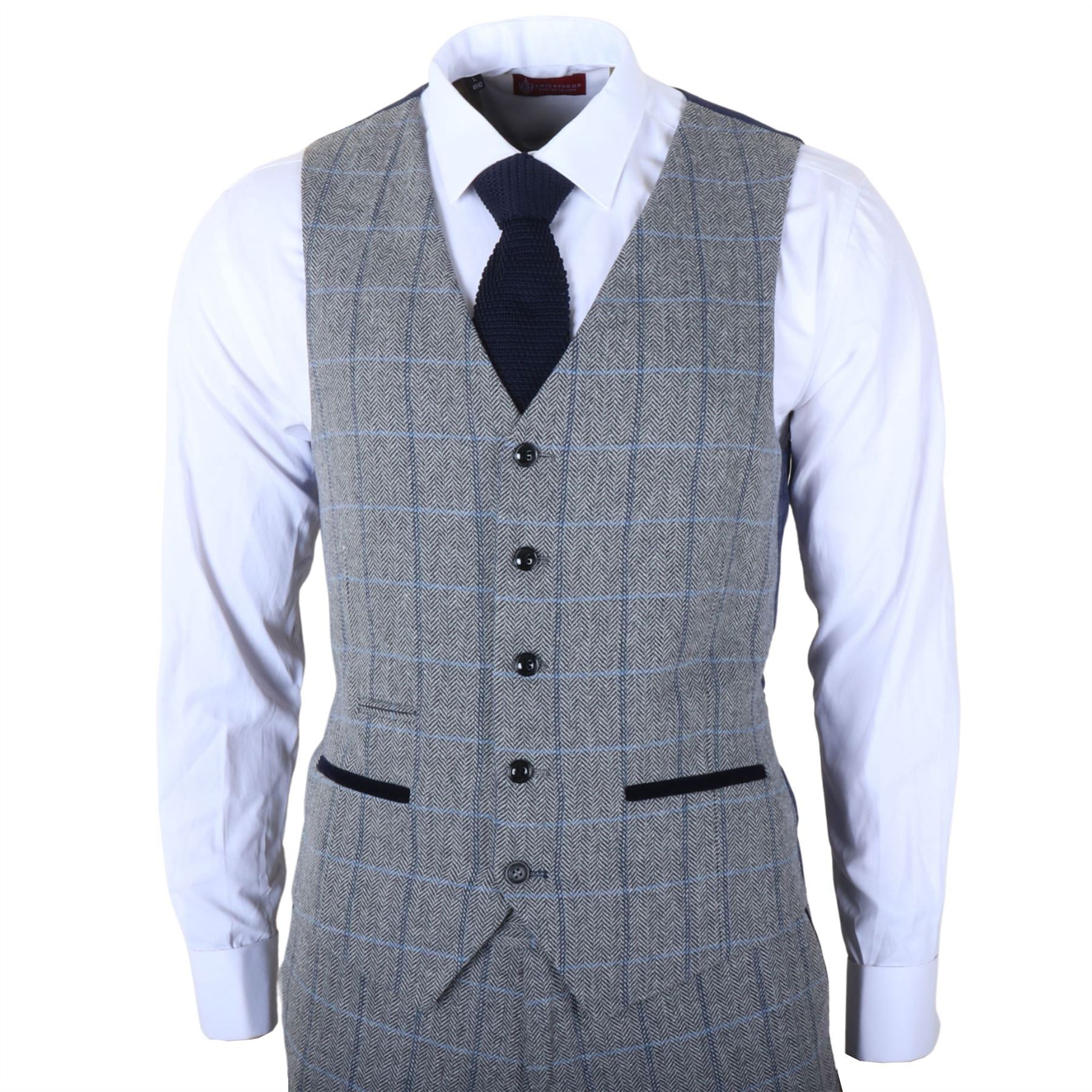 Harris - Men's Grey 3 Piece Herringbone Check Tweed Suit