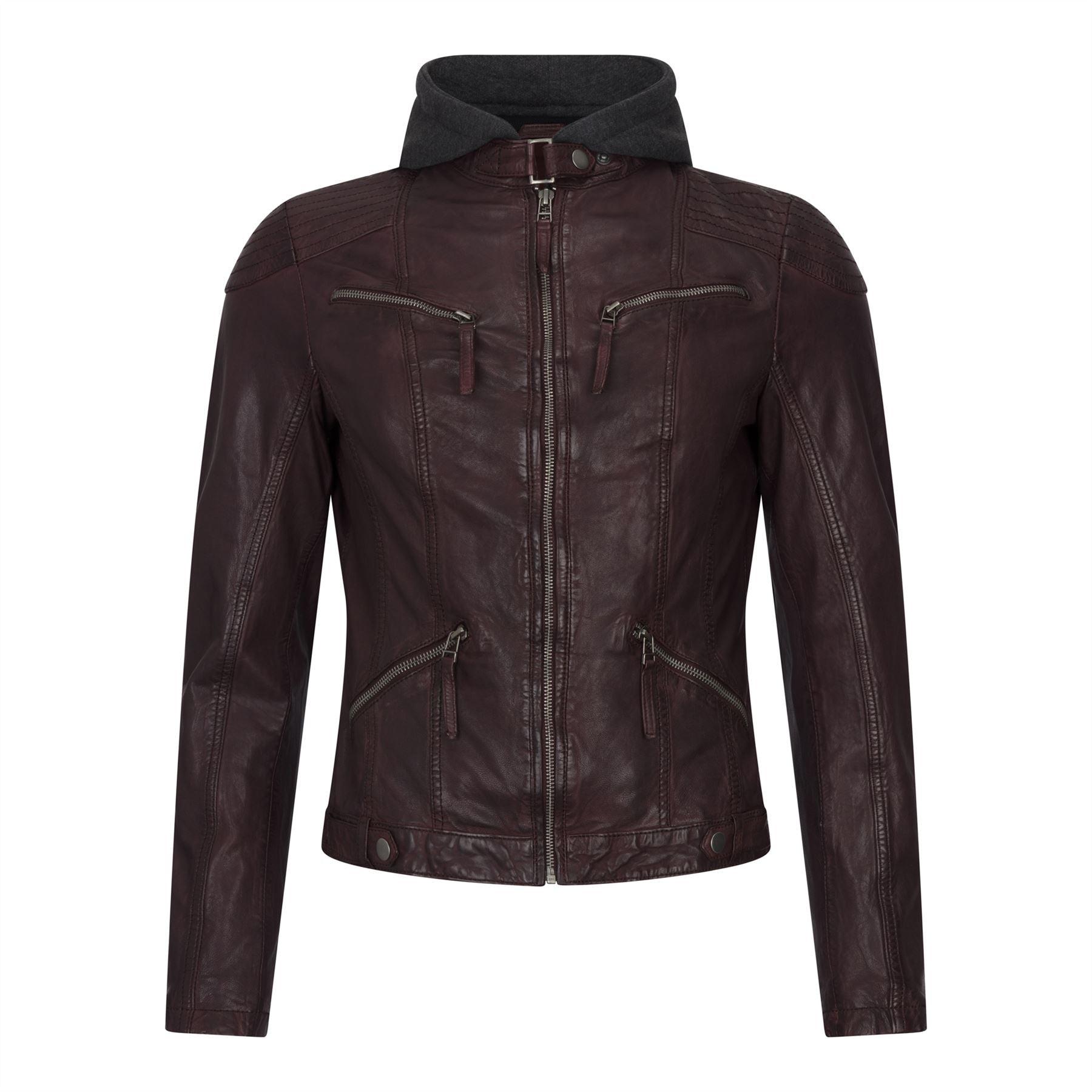 Women's Leather Jacket Hooded Biker Motorcycle Coat - Knighthood Store