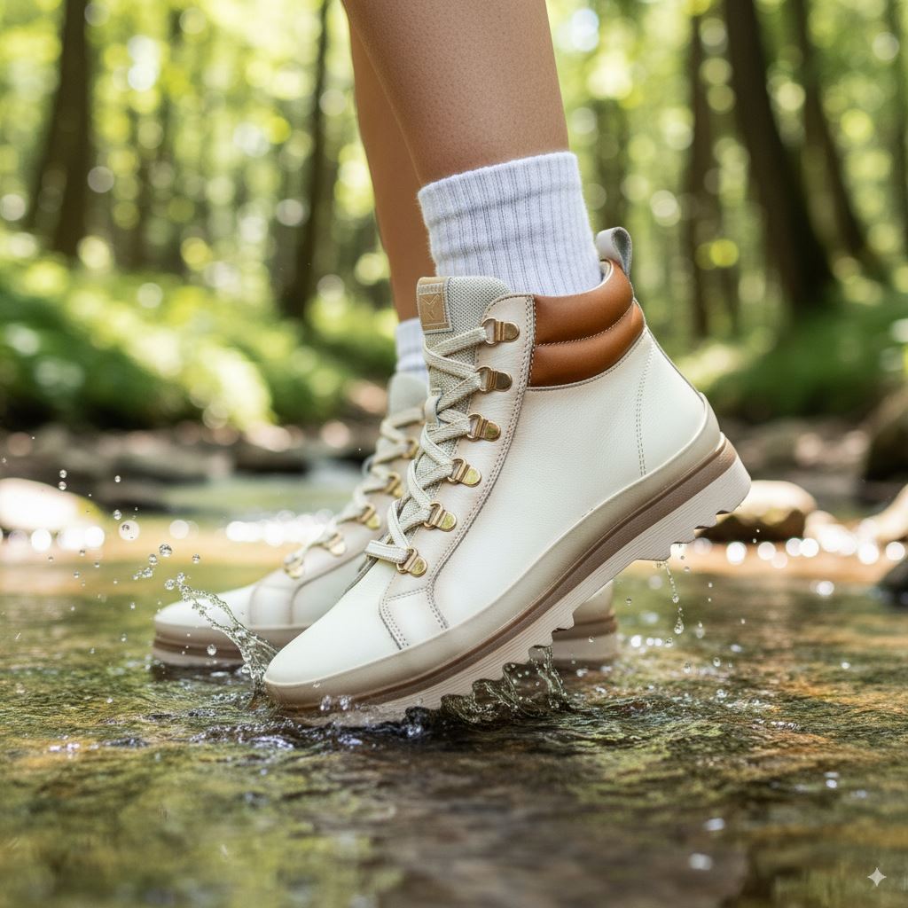 Vigo - Women’s Nata White Leather Ankle Trainers Boots