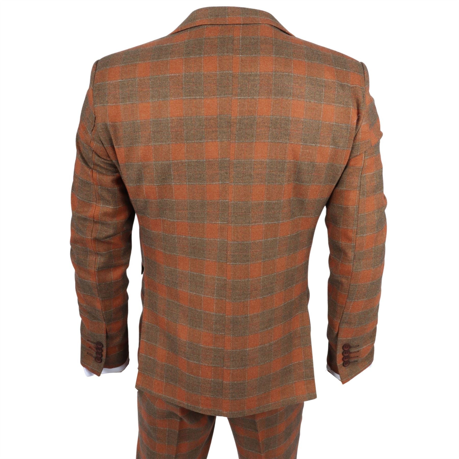 Men's Suit 3 Piece Brown Checkered Tailored Fit Classic Formal Dress