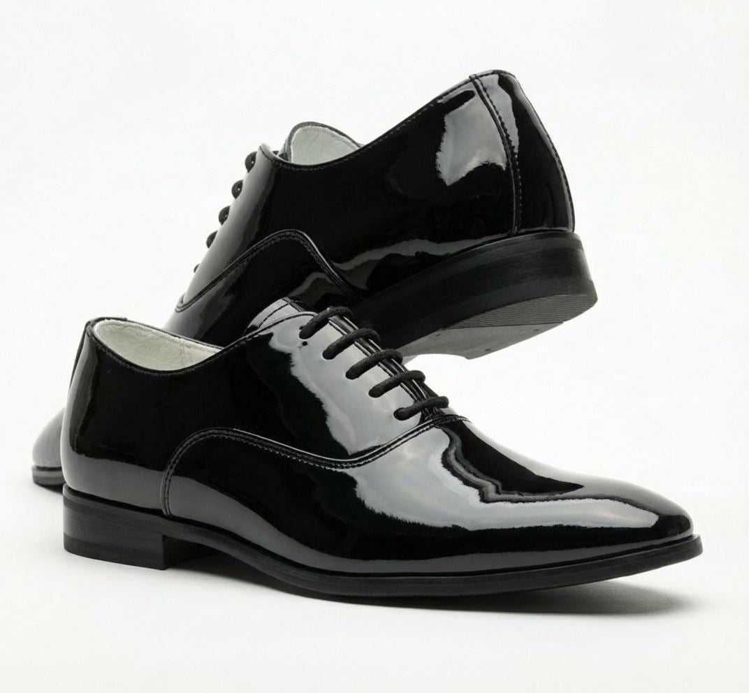 Men’s Formal Patent PU Leather Oxfords Lace-Up Dress Shoes