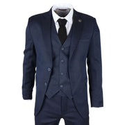 Men's Suit 3 Piece Navy Blue Classic Birdseye Wedding Formal Dress
