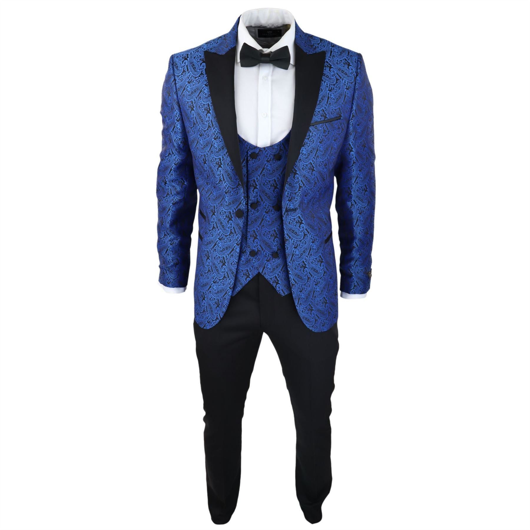 Mens Paisley Tuxedo Blazer And Waistcoat Brocade Dinner Jacket Satin Black Blue