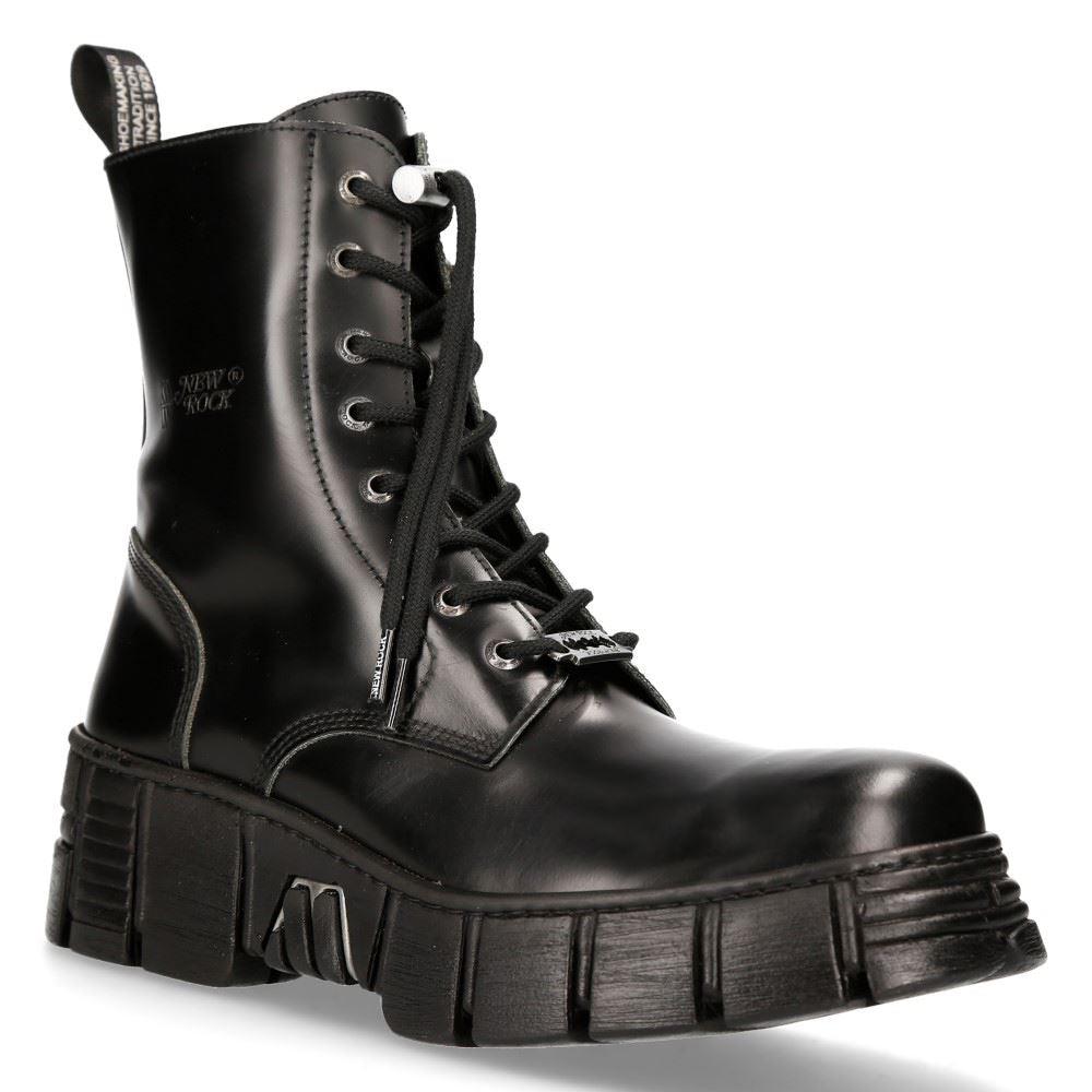 New Rock M-WALL026N-C5 Boots Black Leather Wall Rock Biker Ankle Tower Boots - Knighthood Store