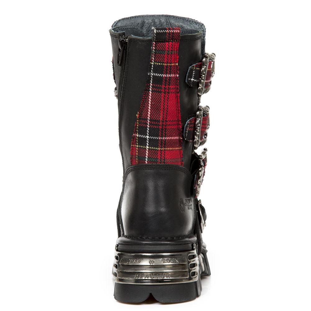 New Rock 391T-S1 Black Leather Tartan Gothic Boots Punk EMO Military - Knighthood Store