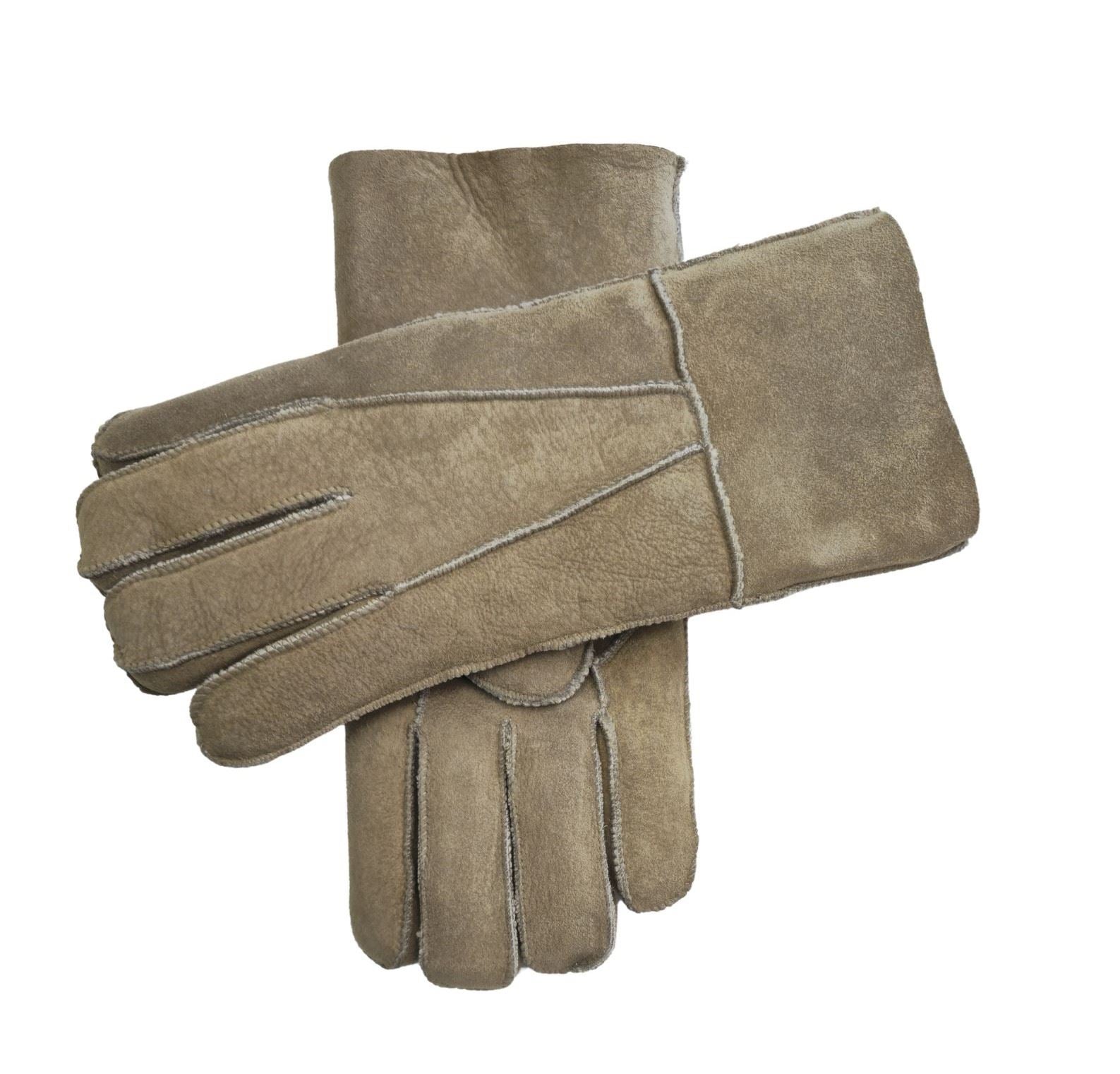 Unisex Suede Leather Shearling Wool Lined Thermal Gloves