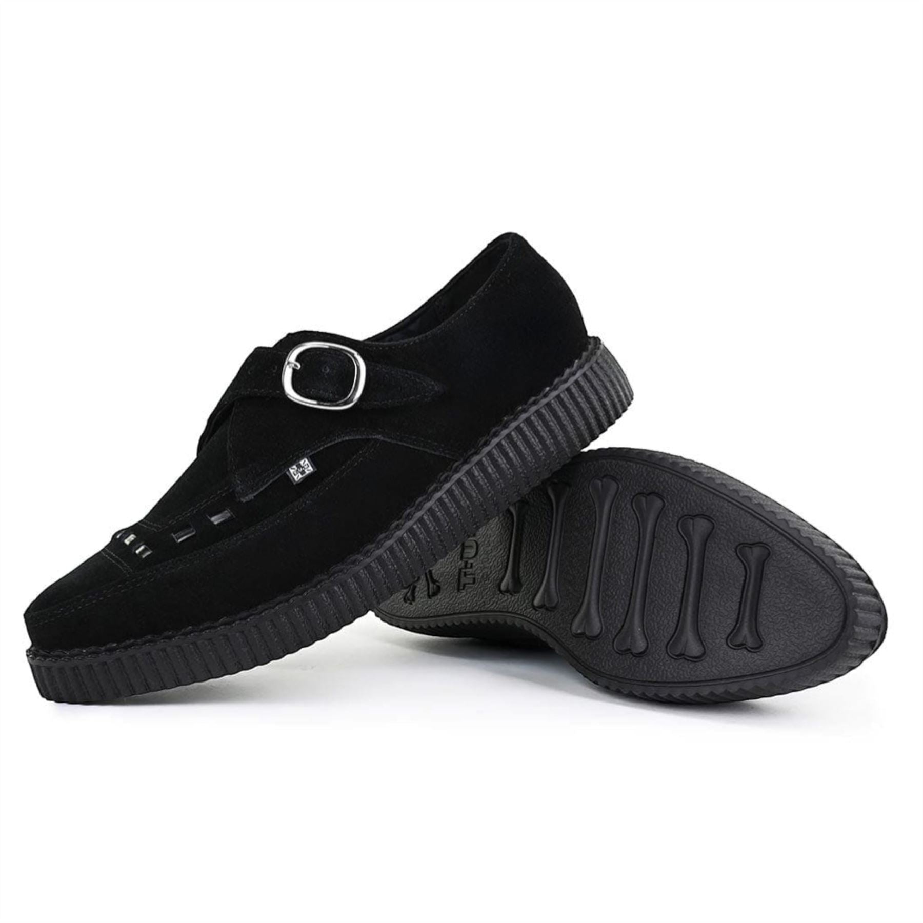 Pointed Creeper Black Suede Monk Buckle Platform Shoes