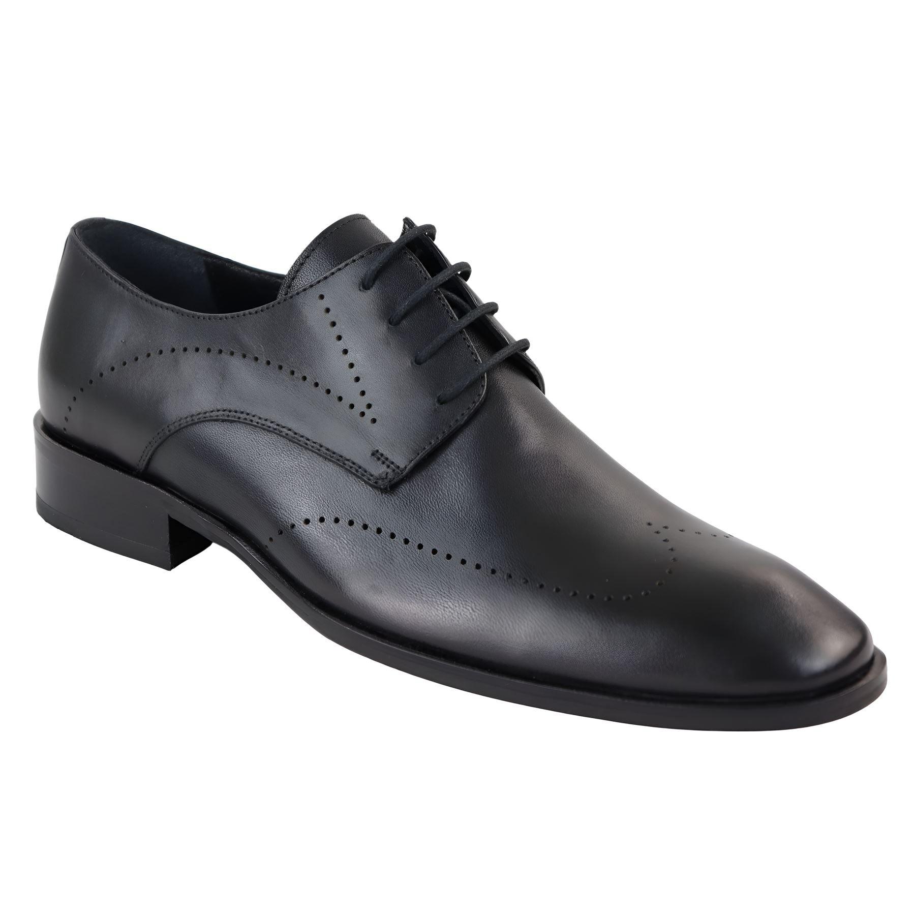 Men's Black Matt Derby Shoes Brogues Genuine Leather Formal Dress Shoe - Knighthood Store