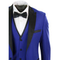 Mens 3 Piece Blue Black Satin Tuxedo Dinner Suit Tailored Fit Wedding Prom Groom - Knighthood Store