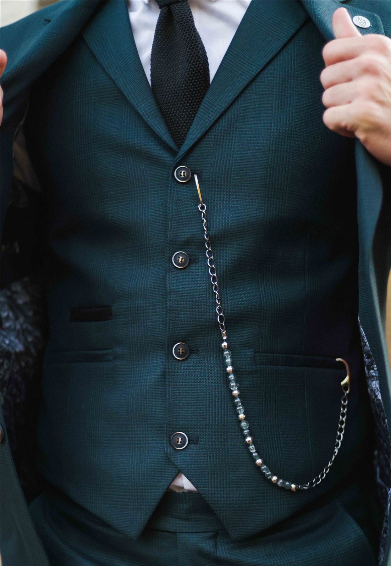 Truclothing AK-07 Men 3 Piece Olive Check Suit