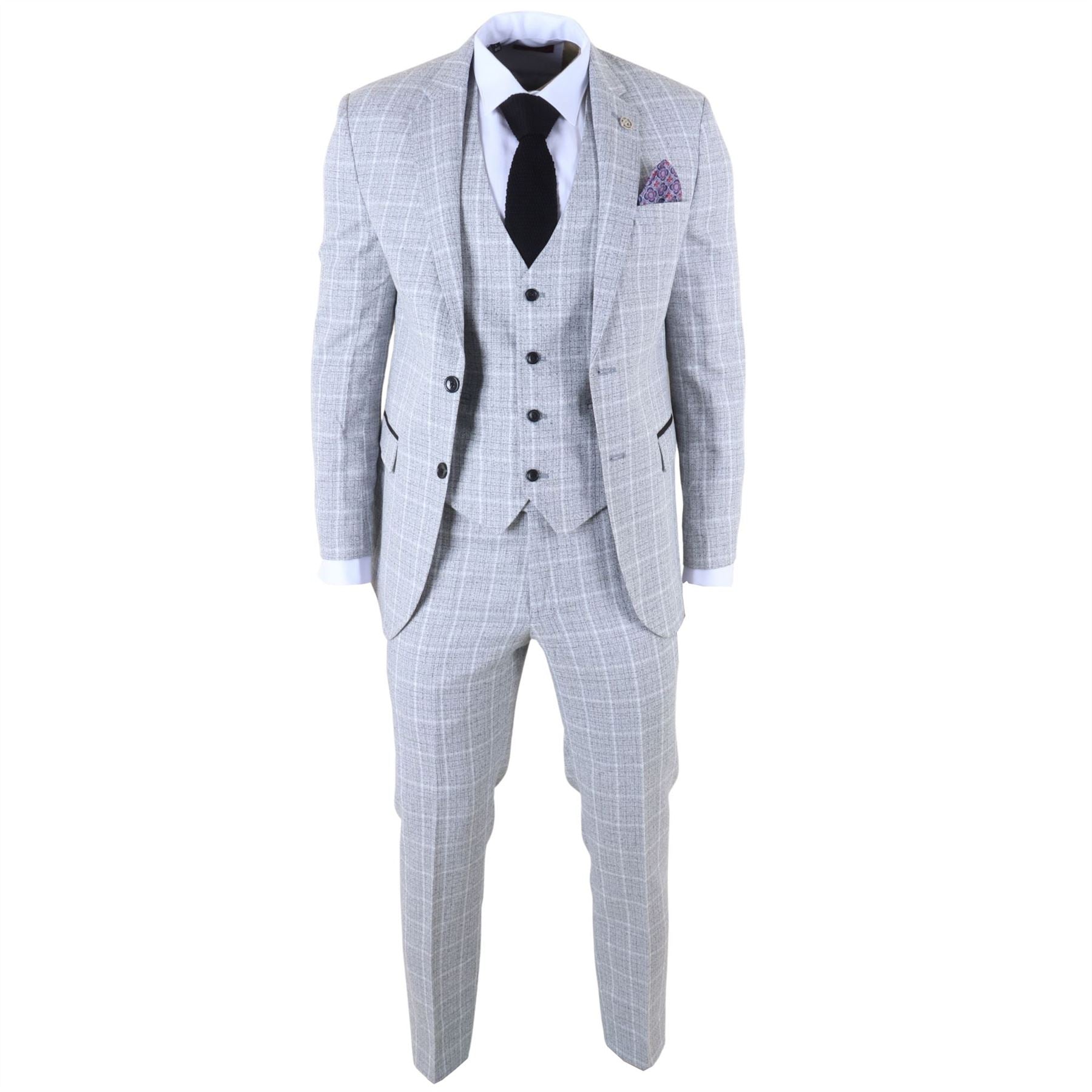 IM11 - Men's Grey 3 Piece Tailored Fit Check Suit