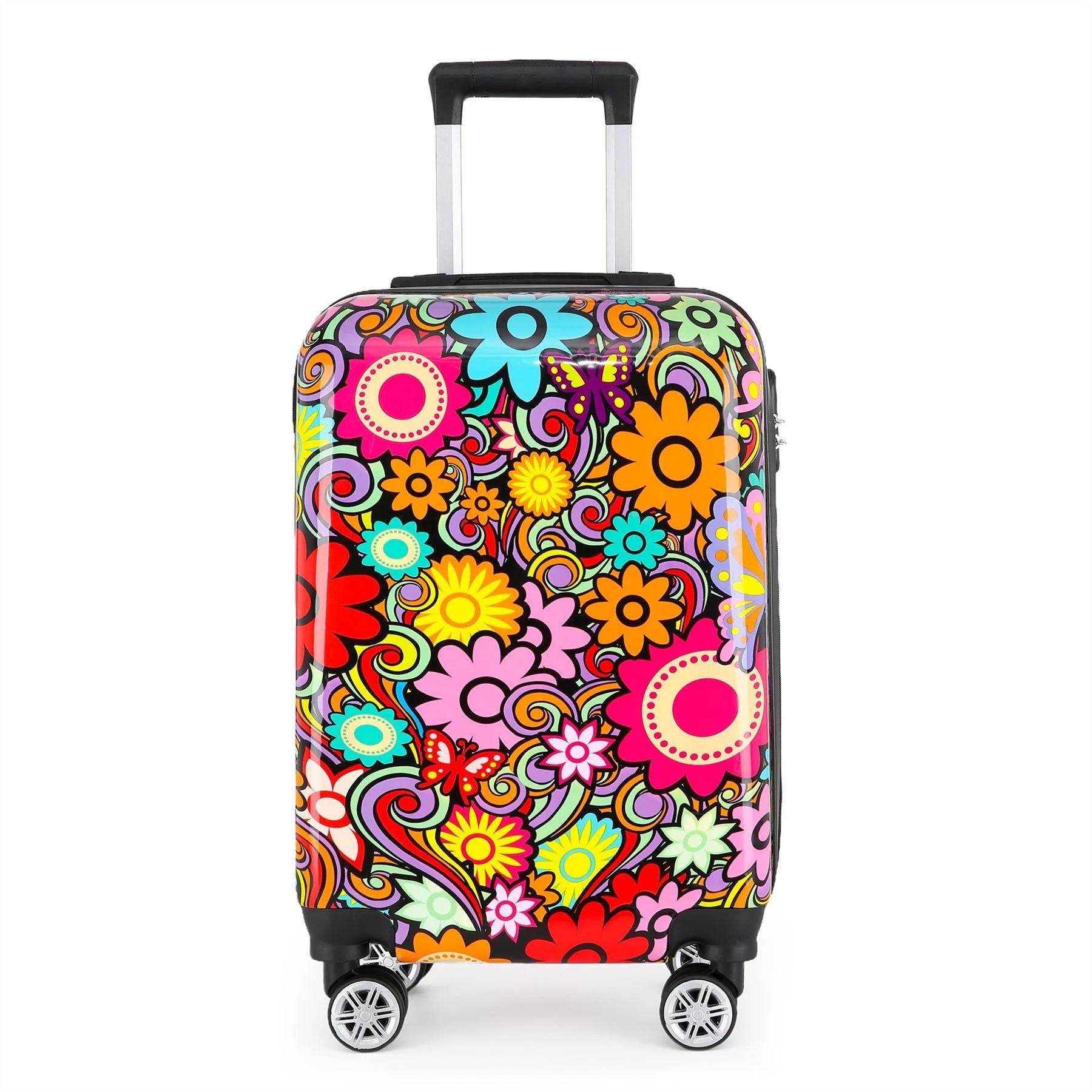 Hard Shell Suitcase Flower Heart Printed Luggage Travel Bag