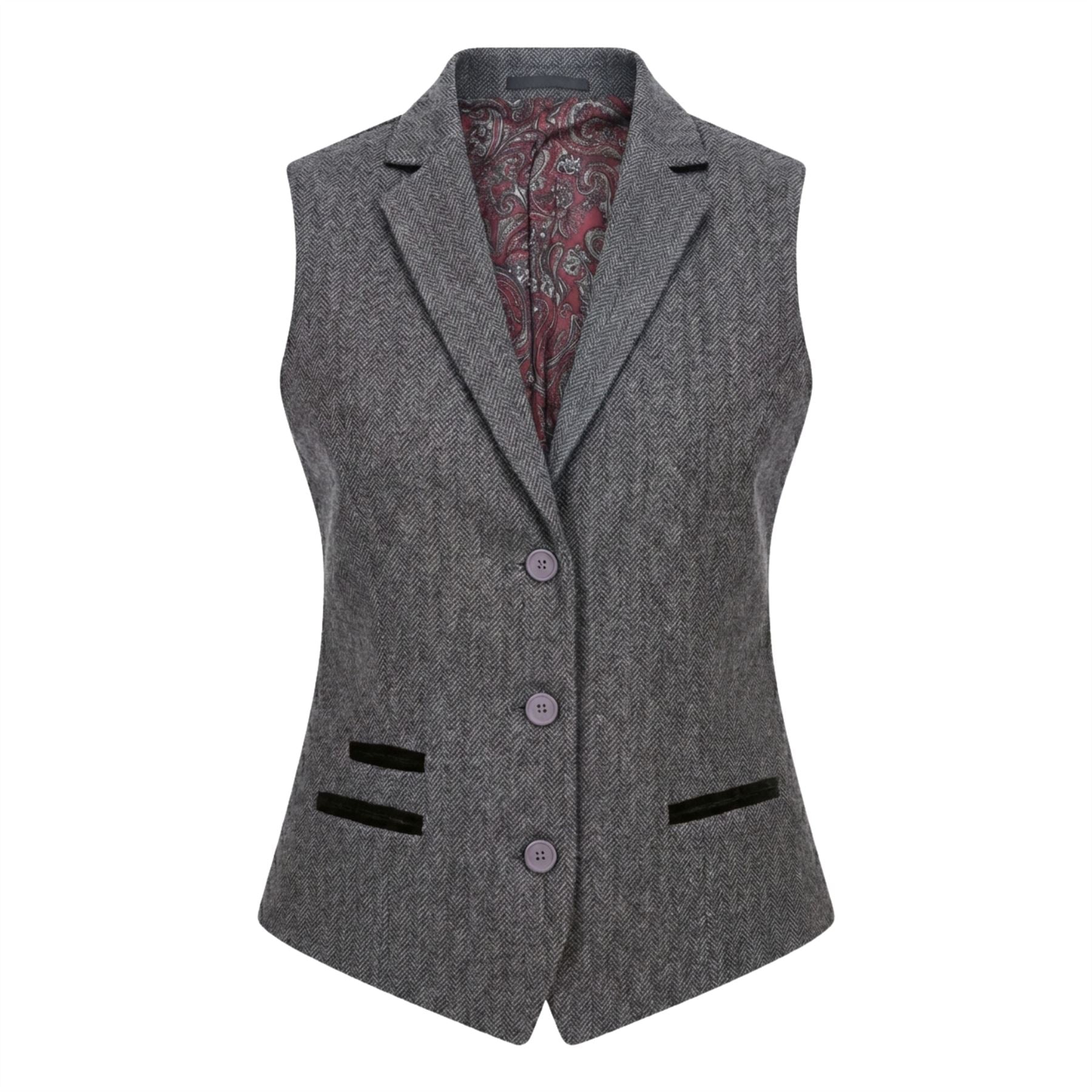 IMW-03 - Women's Grey Tweed Herringbone Blazer Waistcoat